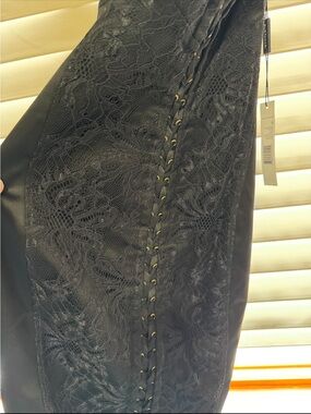 Elie Tahari Black Lace-Panel Pencil Skirt with Corset Lacing